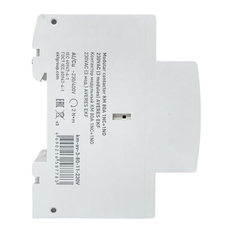 Контактор модульный КМ 80А 1NC+1NO 230VAC (3 мод.) AVERES | km-av-3-80-11-230V | EKF