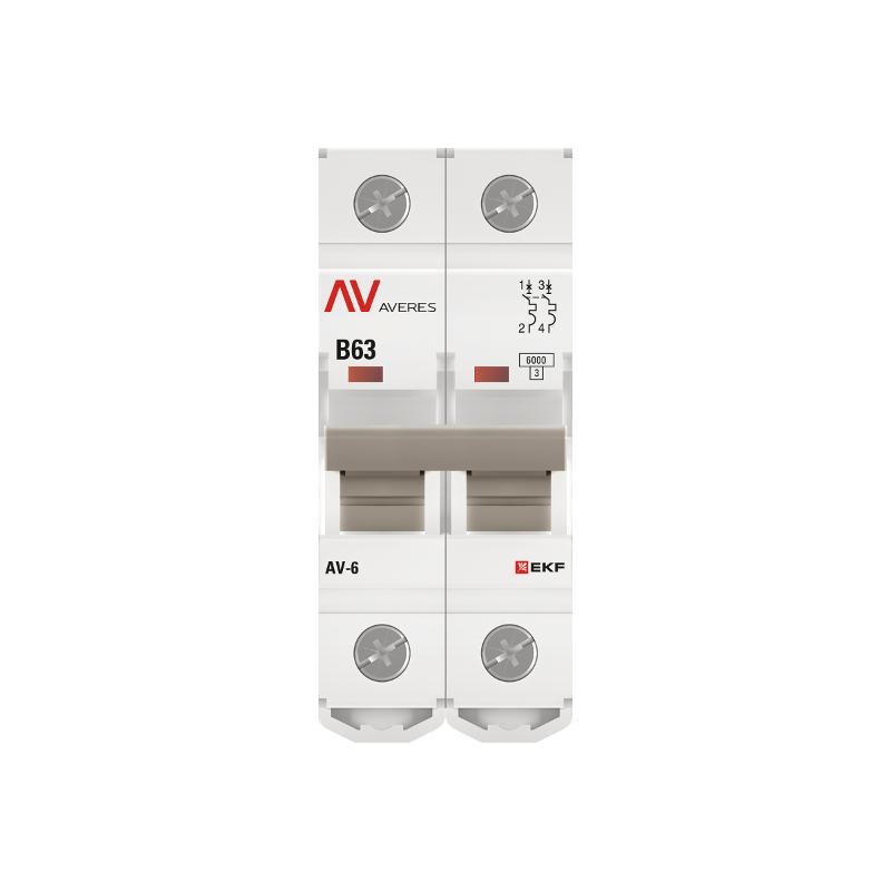Выключатель автоматический двухполюсный AV-6 63А B 6кА AVERES | mcb6-2-63B-av | EKF