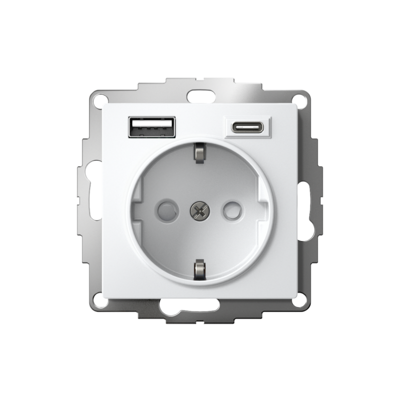 Розетка AtlasDesign 16А с 2-мя заряд. устройствами USB тип A+C 5В/2.4А 2х5В/1.2А механизм бел. SE ATN000132