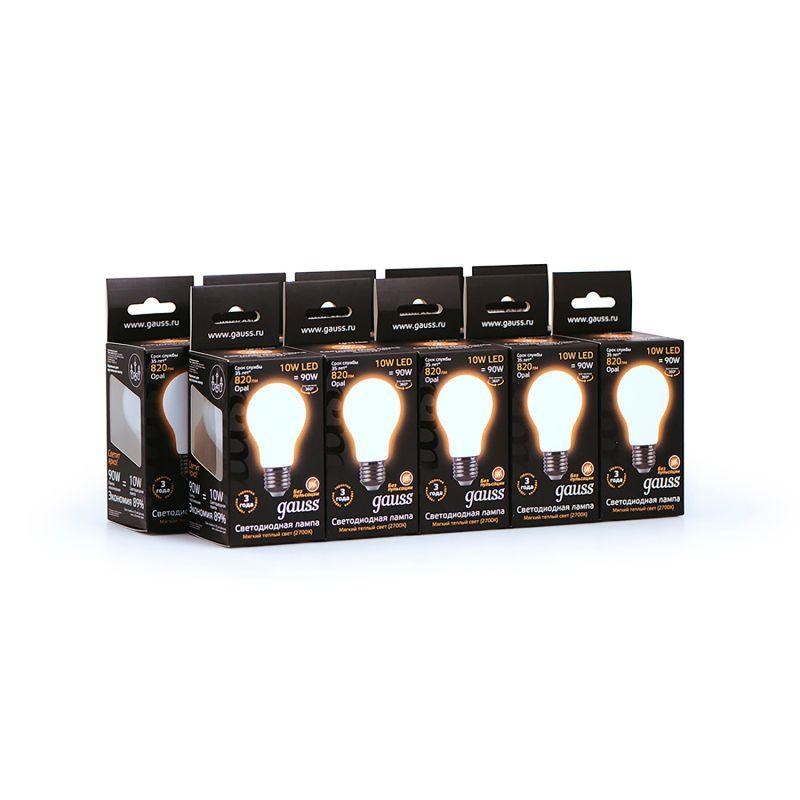Лампа светодиодная филаментная Black Filament 10Вт A60 грушевидная матовая 2700К тепл. бел. E27 820лм GAUSS 102202110