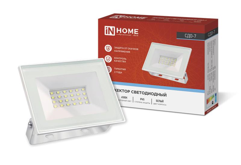 Прожектор светодиодный СДО-7 30Вт 6500К IP65 2700лм 230В бел. IN HOME 4690612034690