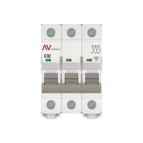 Выключатель автоматический модульный 3п C 32А 6кА AV-6 AVERES EKF mcb6-3-32C-av