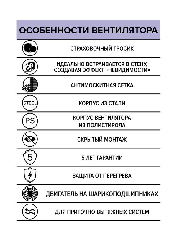 Вентилятор осевой встраив. SYMPHONY D100 сетка двигатель BB ERA SYMPHONY 4S BB