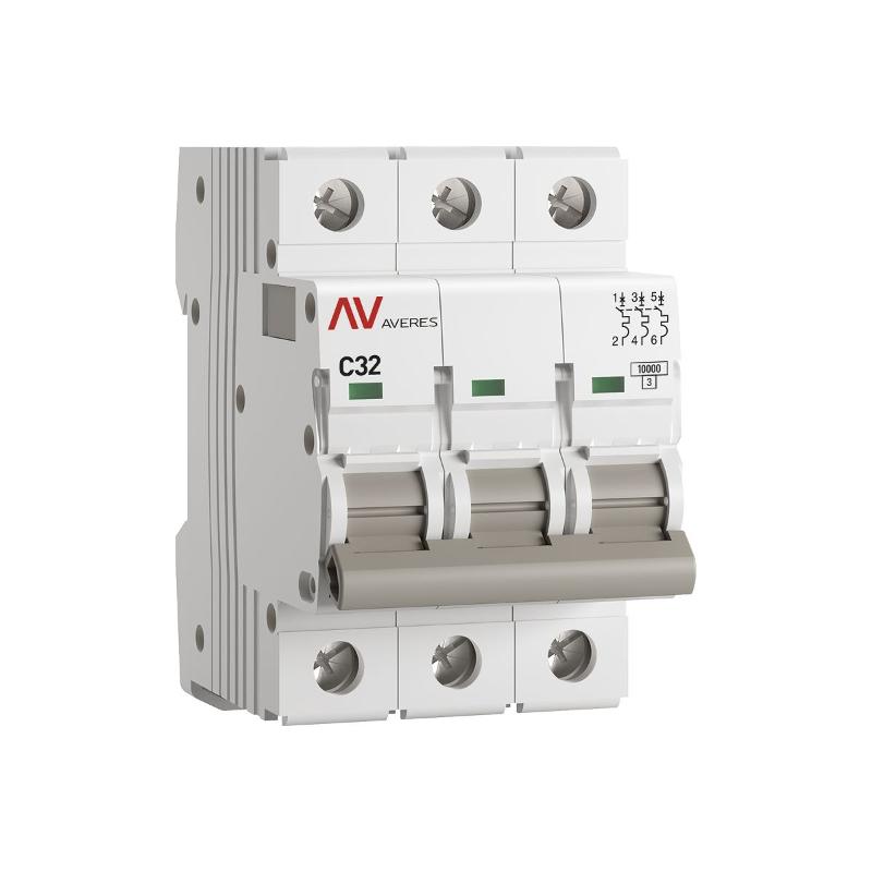 Выключатель автоматический трехполюсный AV-10 32А C 10кА AVERES | mcb10-3-32C-av | EKF