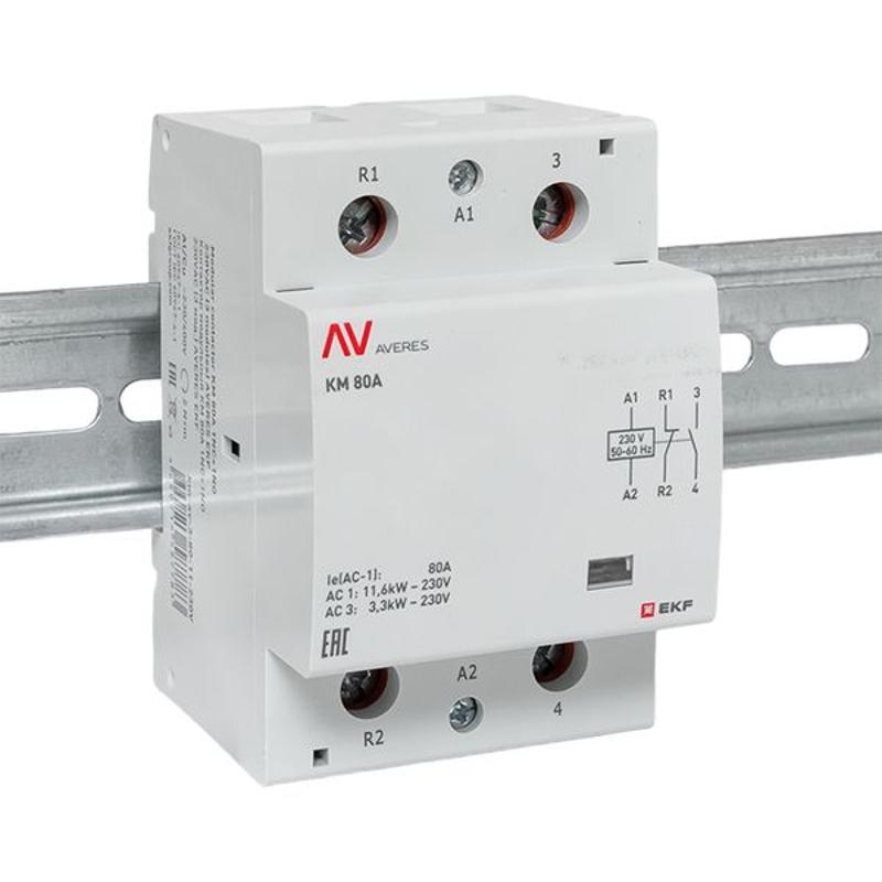 Контактор модульный КМ 80А 1NC+1NO 230VAC (3 мод.) AVERES | km-av-3-80-11-230V | EKF
