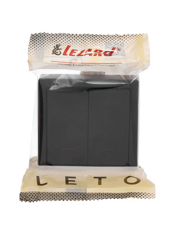Выключатель 2-кл. ОП LETO 10А IP20 с индикацией черн. бархат LEZARD 752-4200-112