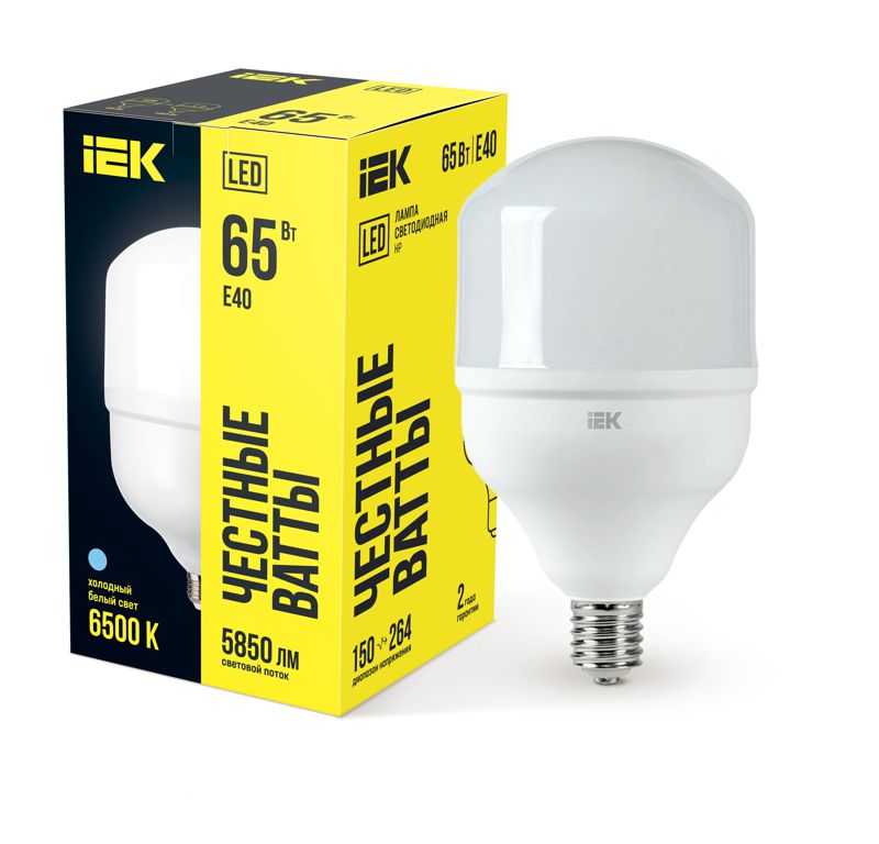 Лампа светодиодная HP 65Вт 230В 6500К E40 IEK LLE-HP-65-230-65-E40