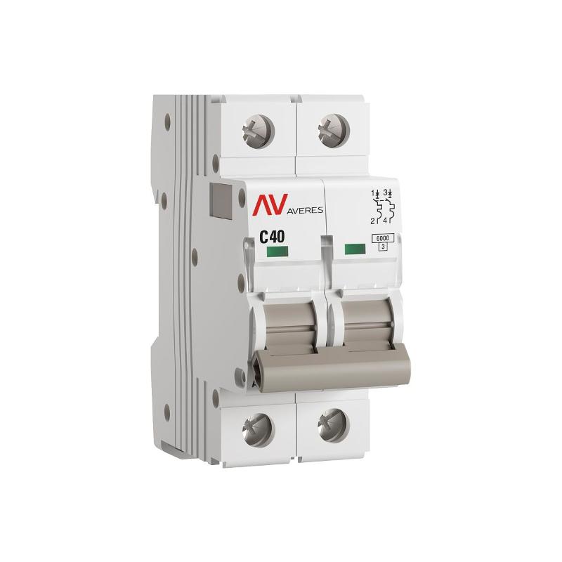 Выключатель автоматический двухполюсный AV-6 40А C 6кА AVERES | mcb6-2-40C-av | EKF