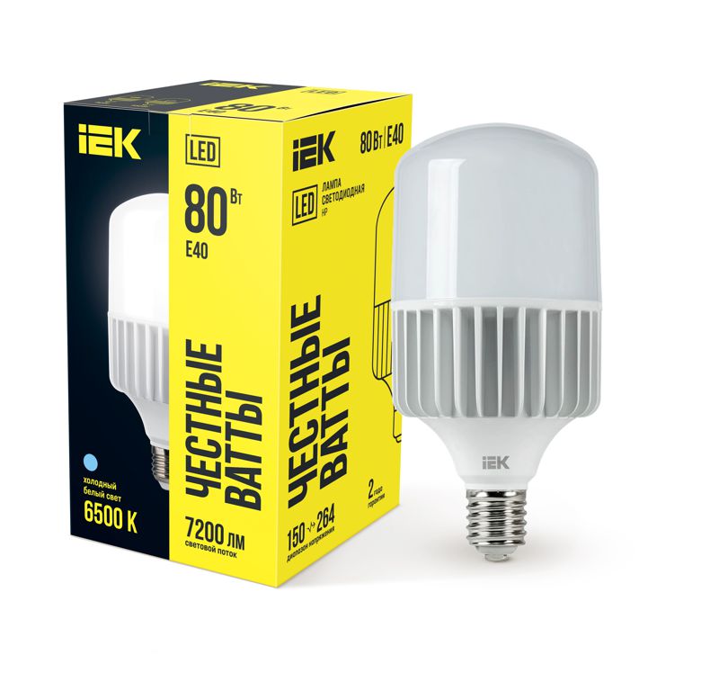 Лампа светодиодная HP 80Вт 230В 6500К E40 IEK LLE-HP-80-230-65-E40