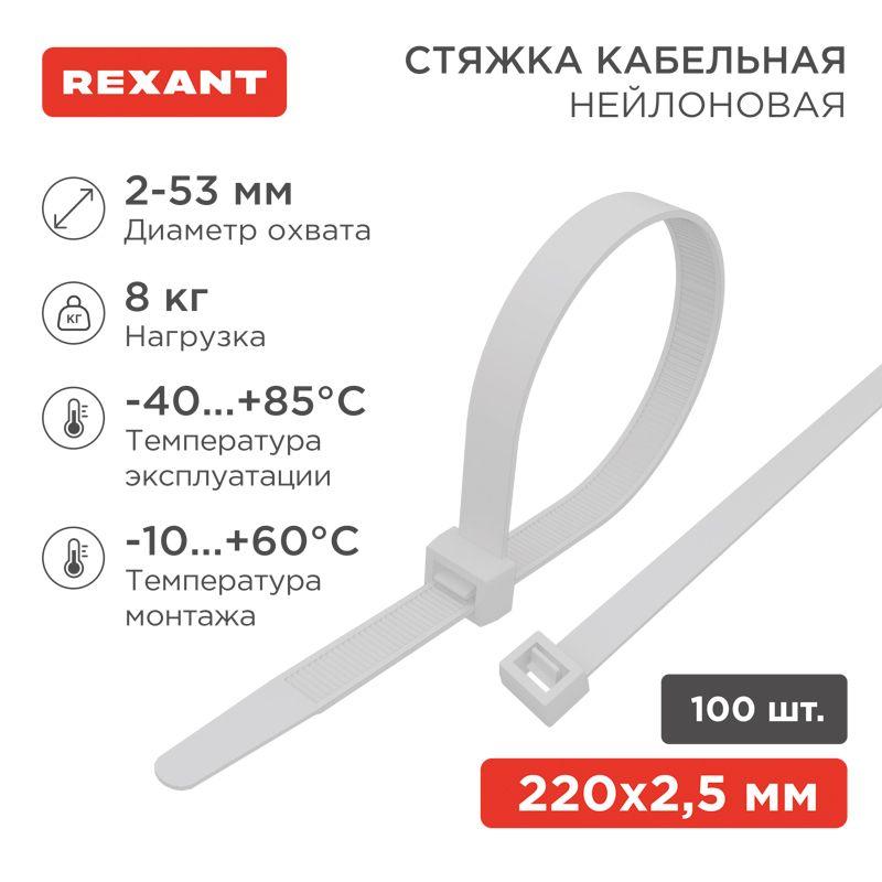 Хомут кабельный 2.5х200 нейл. бел. (уп.100шт) Rexant 07-0200-4