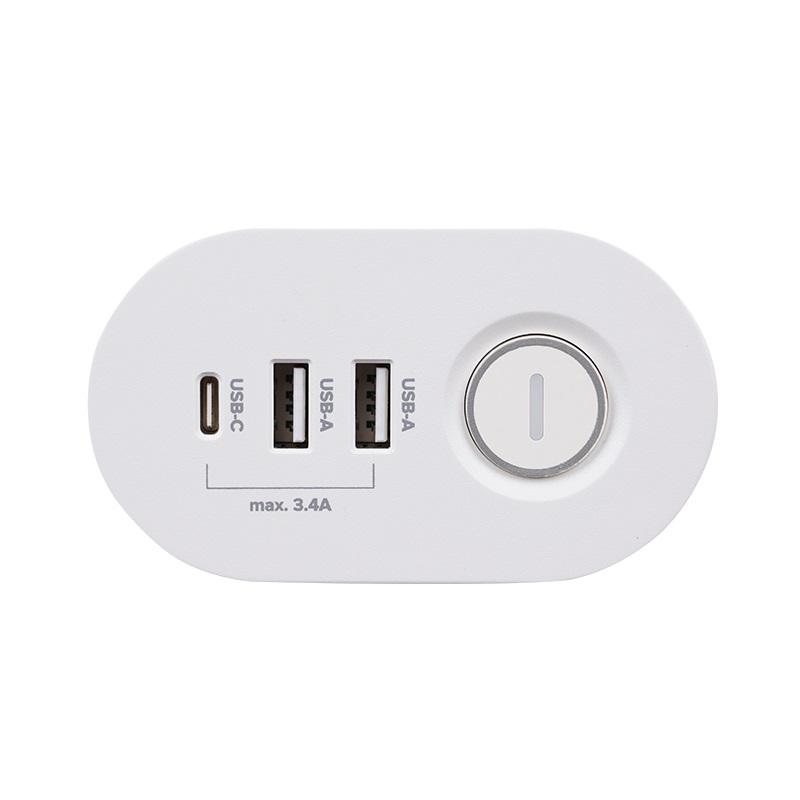 Удлинитель 3х1.5м на струбцине с заземл. с выкл. 3 USB выхода (2А+1С) IP20 ПВС 3х1 ETD-03U-150-wh (3х1.5) бел. JAZZway 5059535
