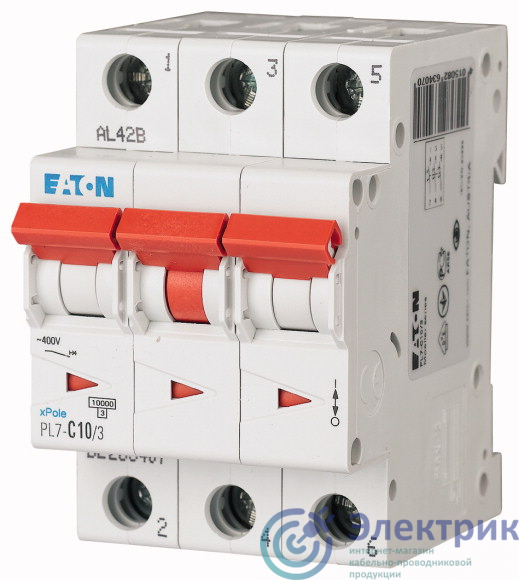 Выключатель автоматический трехполюсный PL7-C10/3 10А C 10кА | 263407 | EATON