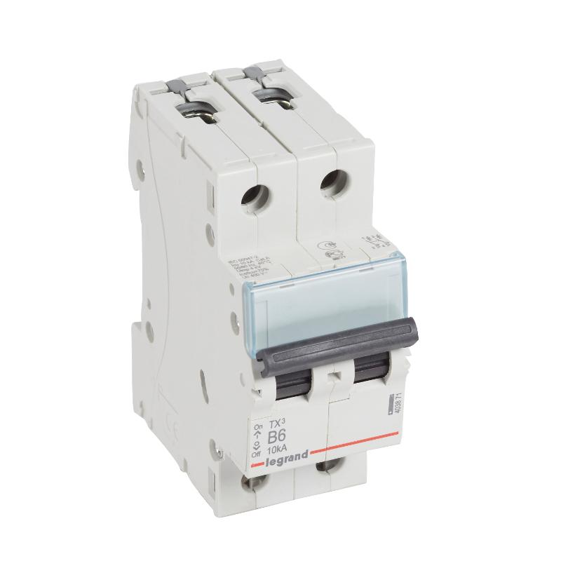 Выключатель автоматический двухполюсный TX3 6000 6А B 10кА | 403871 | Legrand