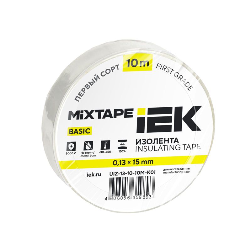 Изолента ПВХ 0.13х15мм (рул.10м) бел. IEK UIZ-13-10-10M-K01