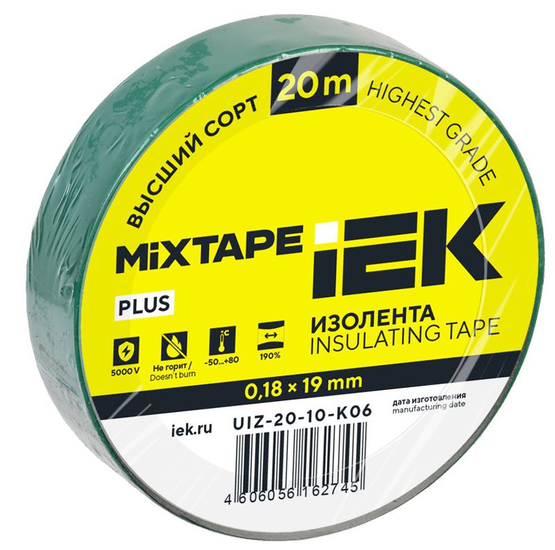 Изолента ПВХ 0.18х19мм зел. (рул.20м) IEK UIZ-20-10-K06