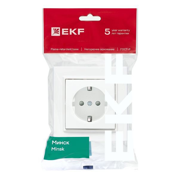 Розетка 1-м СП Минск 16А IP20 с заземл. защ. шторки бел. Basic EKF ERR16-028-100