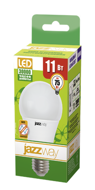 Лампа светодиодная LED 11Вт Е27 220В 5000К PLED- ECO- A60 груша | 1033222 | Jazzway