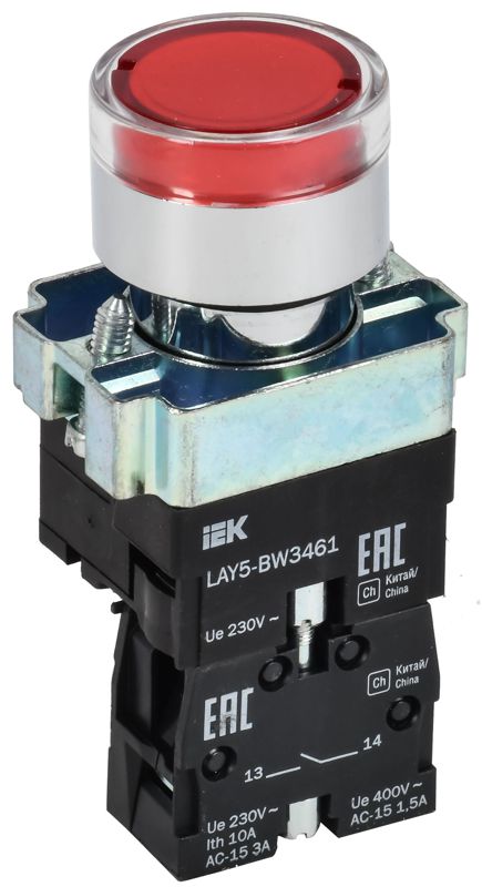 Кнопка LAY5-BW3461 1НО с подсветкой красн. KARAT IEK BBT50-BW-K04