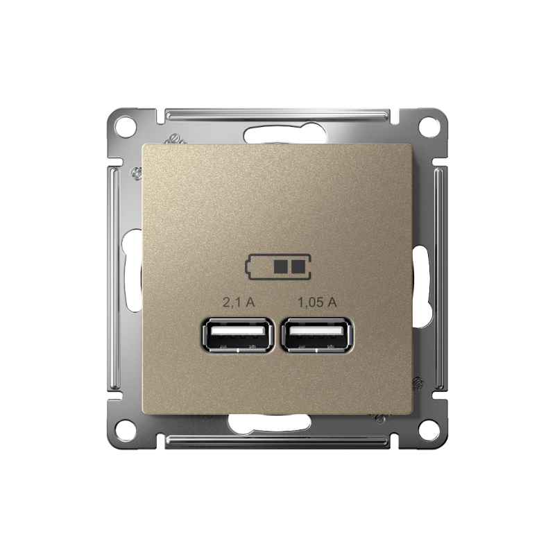 AtlasDesign Шампань Розетка USB, 5В, 1 порт x 2,1 А, 2 порта х 1,05 А, механизм | ATN000533 | SE