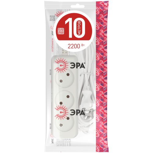 Удлинитель 3х10м без заземл. 10А IP20 U-3-10m-2х1 ПВС 2х1 Эра Б0028358