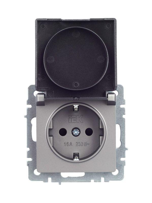 Розетка BRITE РСбш10-3-44-БрС 16А IP44 с заземл. защ. шторки с крышкой механизм сталь IEK BR-R16-16-44-K46