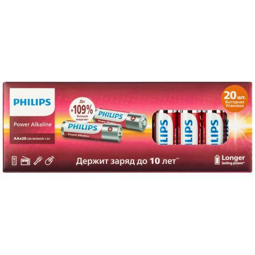 Элемент питания алкалиновый AA/LR6 1.5В Power (блист.20шт) LR6P20BX/51 Philips Б0064673