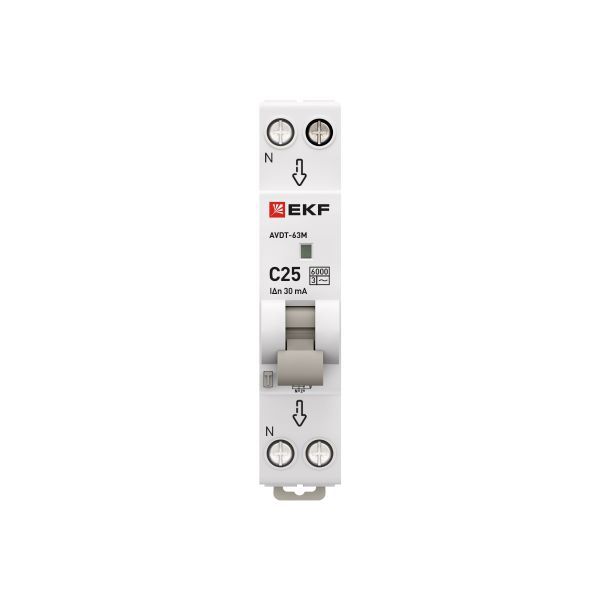 Выключатель автоматический дифференциального тока 1мод. C 25А 30мА тип AC 6кА АВДТ-63М электрон. PROxima EKF DA63M-25-30