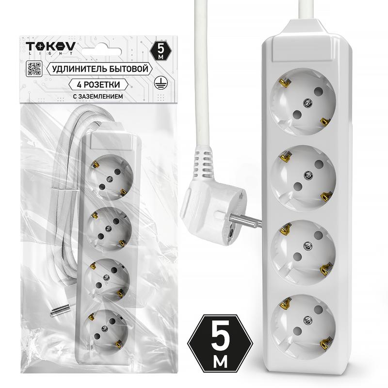 Удлинитель 4х5м с заземл. 10А 3х1.5 TOKOV ELECTRIC TKL-C01-BU4-5-1.5-Z