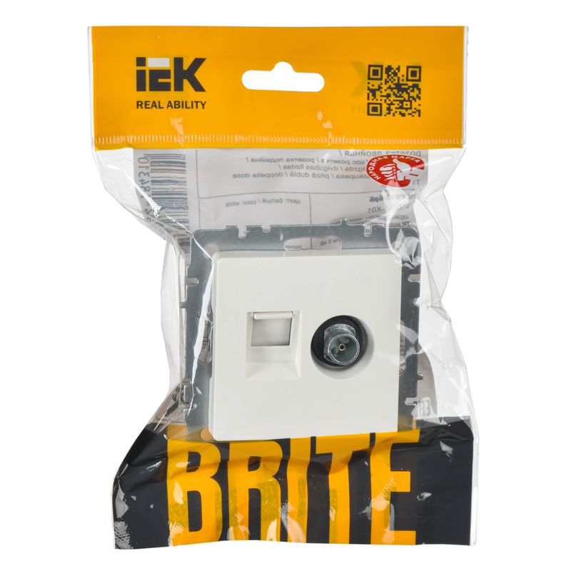 Розетка компьютерная + телевизионная 2-м Brite РТВ/РК12-БрБ RJ45 кат.5E + TV механизм бел. IEK BR-AK20-1-K01