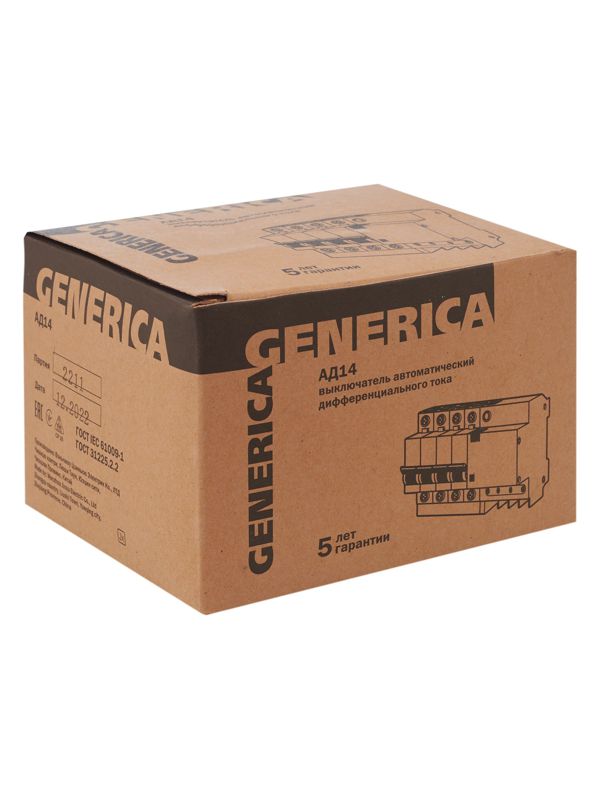 Выключатель автоматический дифференциального тока 4п 25А 30мА АД14 GENERICA MAD15-4-025-C-030