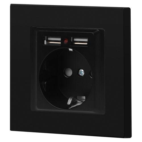 Розетка 1-м СП Accent 6-410-05 16А IP20 250В P+E Schuko + 2хUSB защ. шторки антрацит Intro Б0063698