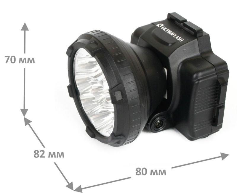 Фонарь аккумуляторный налобный LED5363 9LED 2 режима 220В пластик. черн. (бокс) Ultraflash 11257