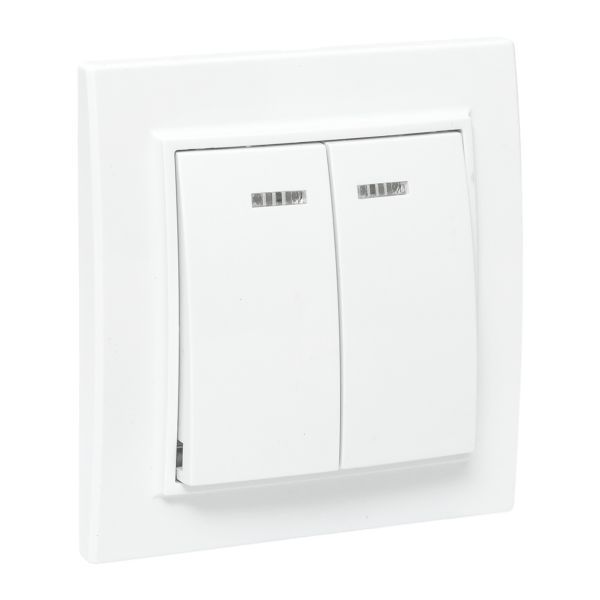 Выключатель 2-кл. СП Минск 10А IP20 с индикатором бел. Basic EKF ERV10-123-10