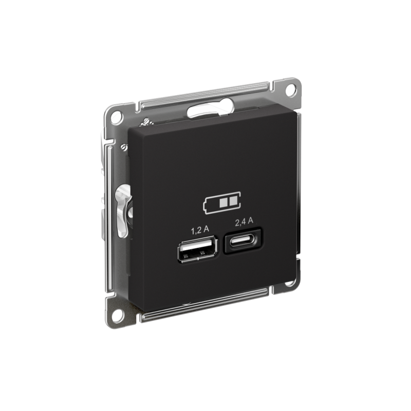 Розетка USB AtlasDesign тип A+C 5В/2.4А 2х5В/1.2А механизм карбон SE ATN001039