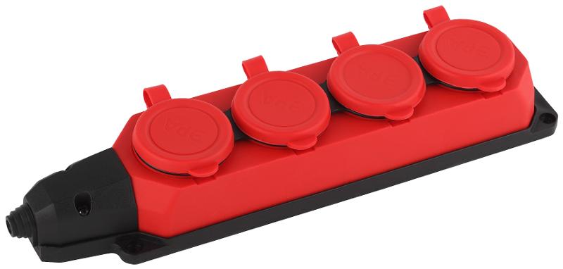 K-4e-RED-IP44 ЭРА Колодка каучуковая с/з 4гн 16A IP44 красная | Б0044553 | ЭРА