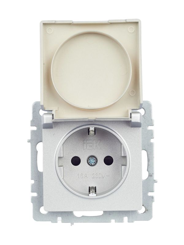 Розетка BRITE РСбш10-3-44-БрА 16А IP44 с заземл. защ. шторки с крышкой механизм алюм. IEK BR-R16-16-44-K47
