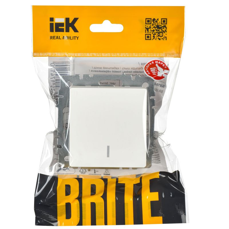 Выключатель 1-кл. СП BRITE ВС10-1-1-БрБ 10А с индик. механизм бел. IEK BR-V10-1-10-K01
