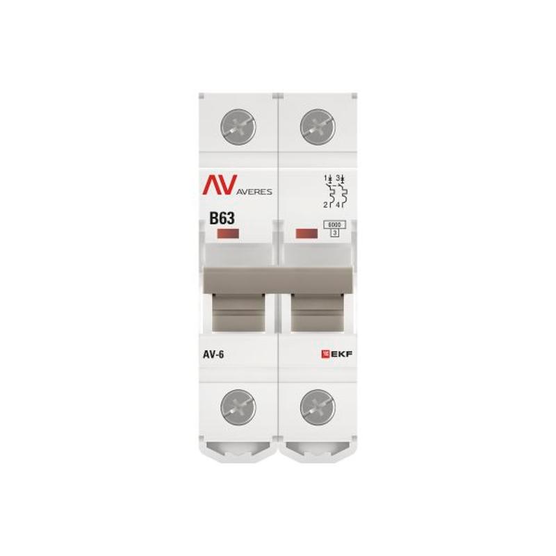 Выключатель автоматический двухполюсный AV-6 63А B 6кА AVERES | mcb6-2-63B-av | EKF