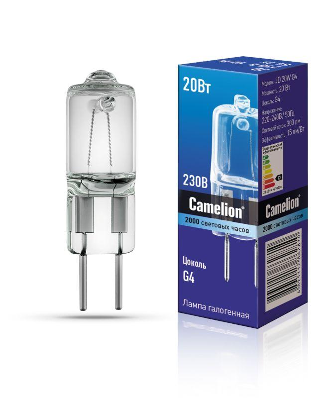 Лампа галогенная JD 20Вт капсула g4 3000К 230В g4 Camelion 10405