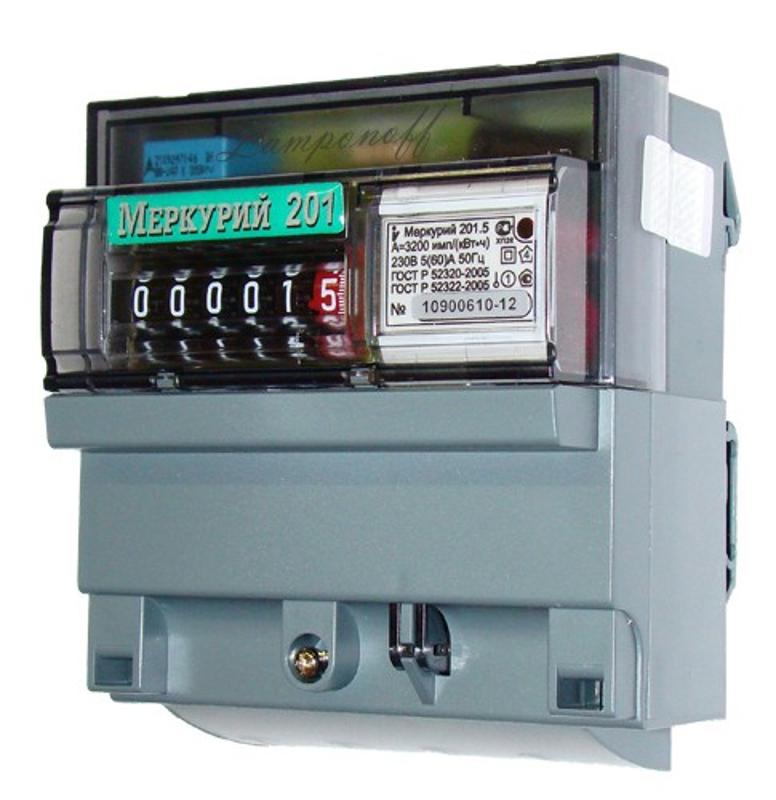 Счетчик Меркурий 201.5  5-60А/220В (1 тар.) МЕХ (DIN)