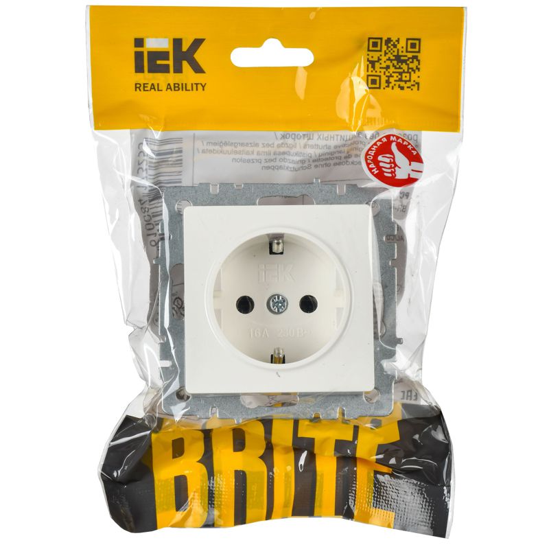 Розетка BRITE РС11-1-0-БрБ 16А с заземл. без защ. шторки механизм бел. IEK BR-R11-16-K01