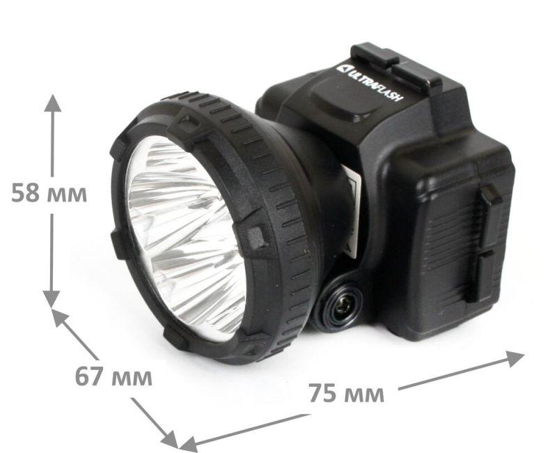 Фонарь аккумуляторный налобный LED5365 5LED 2 режима 220В пластик. черн. (бокс) Ultraflash 11648