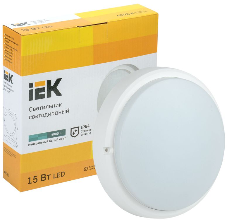 Светильник светодиодный ДПО 4003 15Вт 4000К IP54 круг бел. IEK LDPO0-4003-15-4000-K01