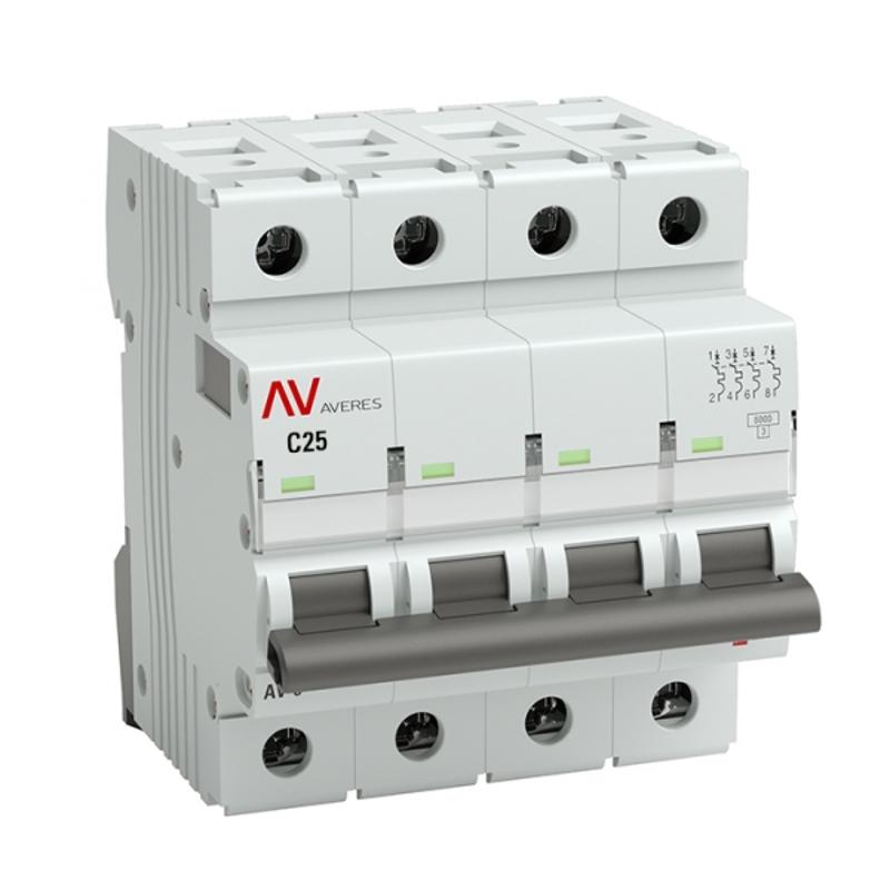 Выключатель автоматический четырехполюсный AV-6 25А C 6кА AVERES | mcb6-4-25C-av | EKF