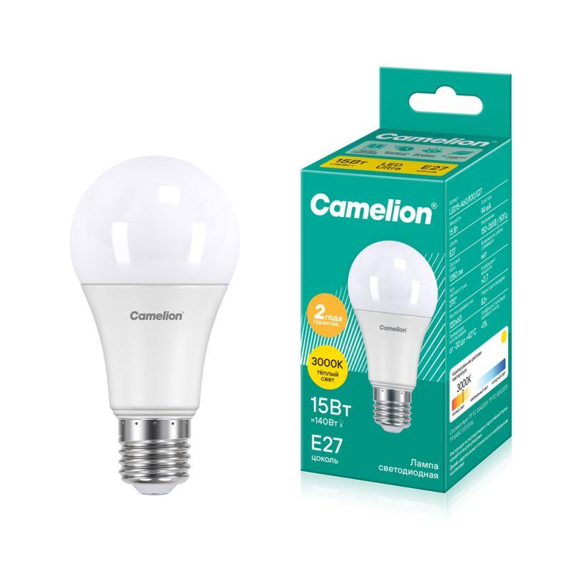 Лампа светодиодная LED15-A60/830/E27 15Вт грушевидная 3000К тепл. бел. E27 1280лм 220В Camelion 12185
