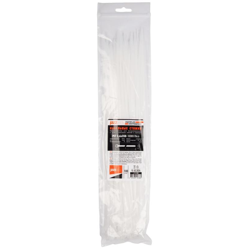 Хомут кабельный PCT 3.6х350-100WH 3.6х350 PA6.6 бел.(уп.100шт) JazzWay 5053885