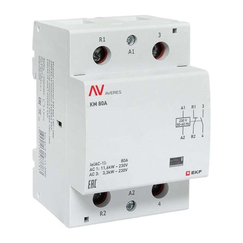 Контактор модульный КМ 80А 1NC+1NO 230VAC (3 мод.) AVERES | km-av-3-80-11-230V | EKF