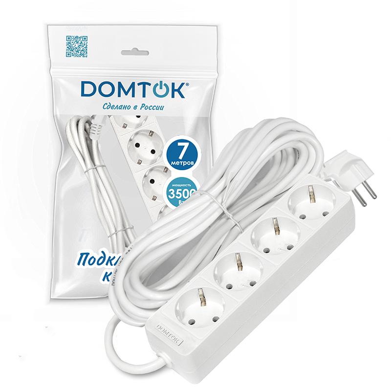 Удлинитель 4х7м с заземл. 16А IP20 3.5кВт ПВС 3х1 бел. DOMTOK 2398