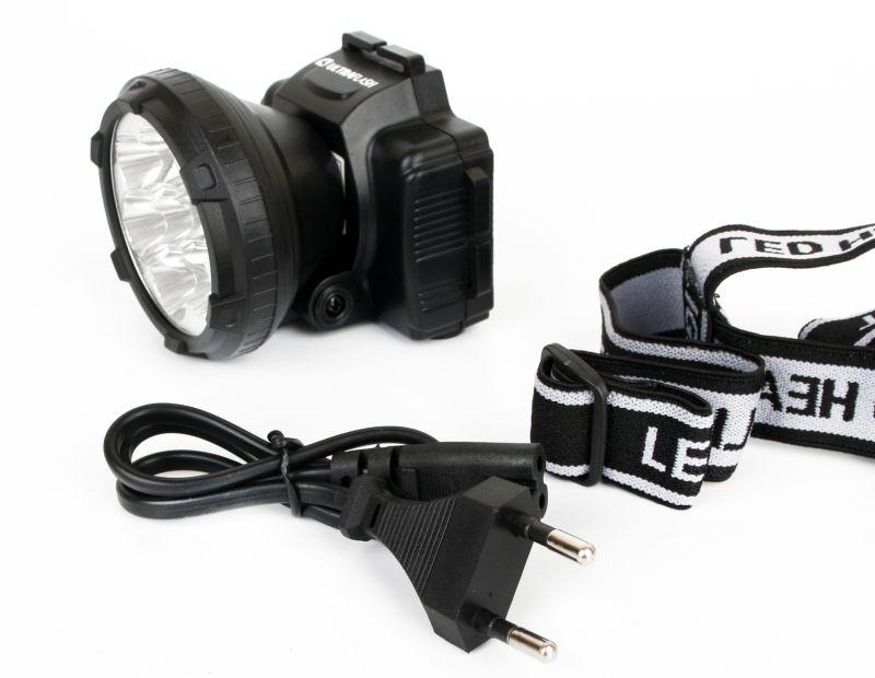 Фонарь аккумуляторный налобный LED5363 9LED 2 режима 220В пластик. черн. (бокс) Ultraflash 11257