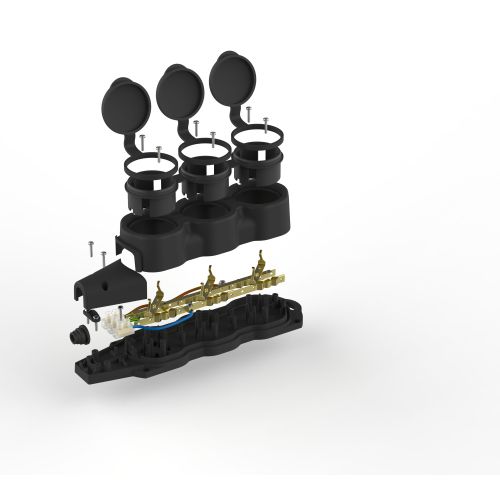 Колодка 3-м с заземл. 16A IP44 KX-3e-B-IP44 каучук. черн. Эра Б0068453